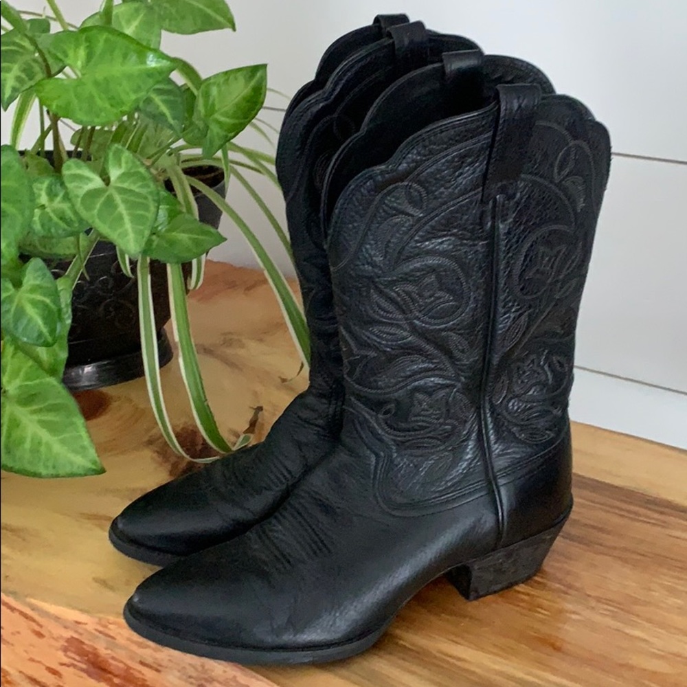 Ariat Heritage R Toe Black Cowboy Western Boots 8 - Picture 2 of 8